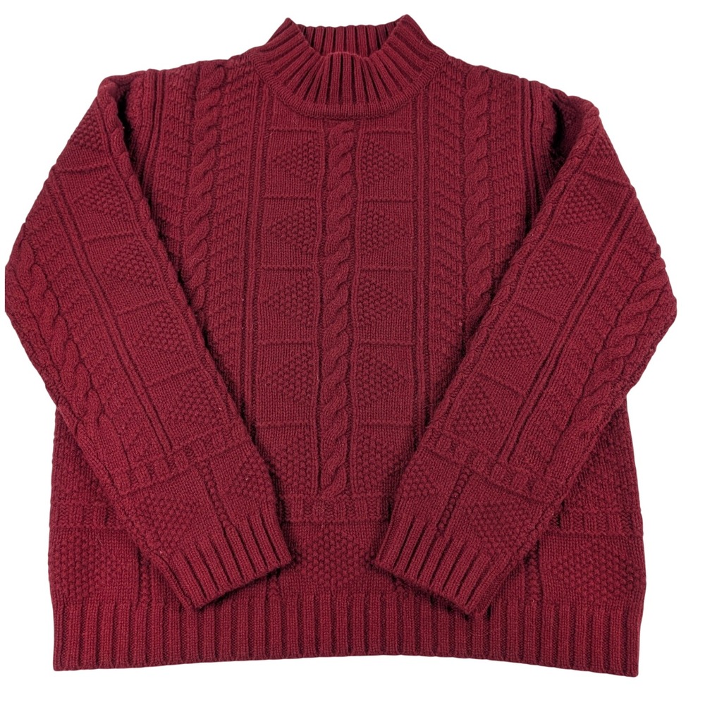 LL Bean Factory Store Vintage Womens Large Wool Cable Knit Sweater Burgundy Red